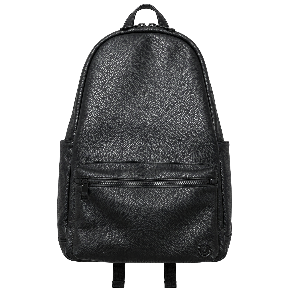 True Religion Black Faux Leather Backpack Laptop Pouch Excellent Condition 1
