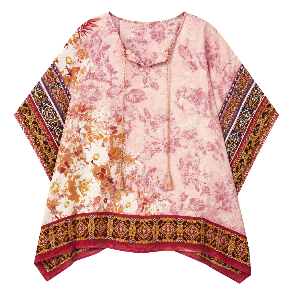 Susan Graver Printed Charmeuse Scarf Kaftan Tunic Top Size 1X 1