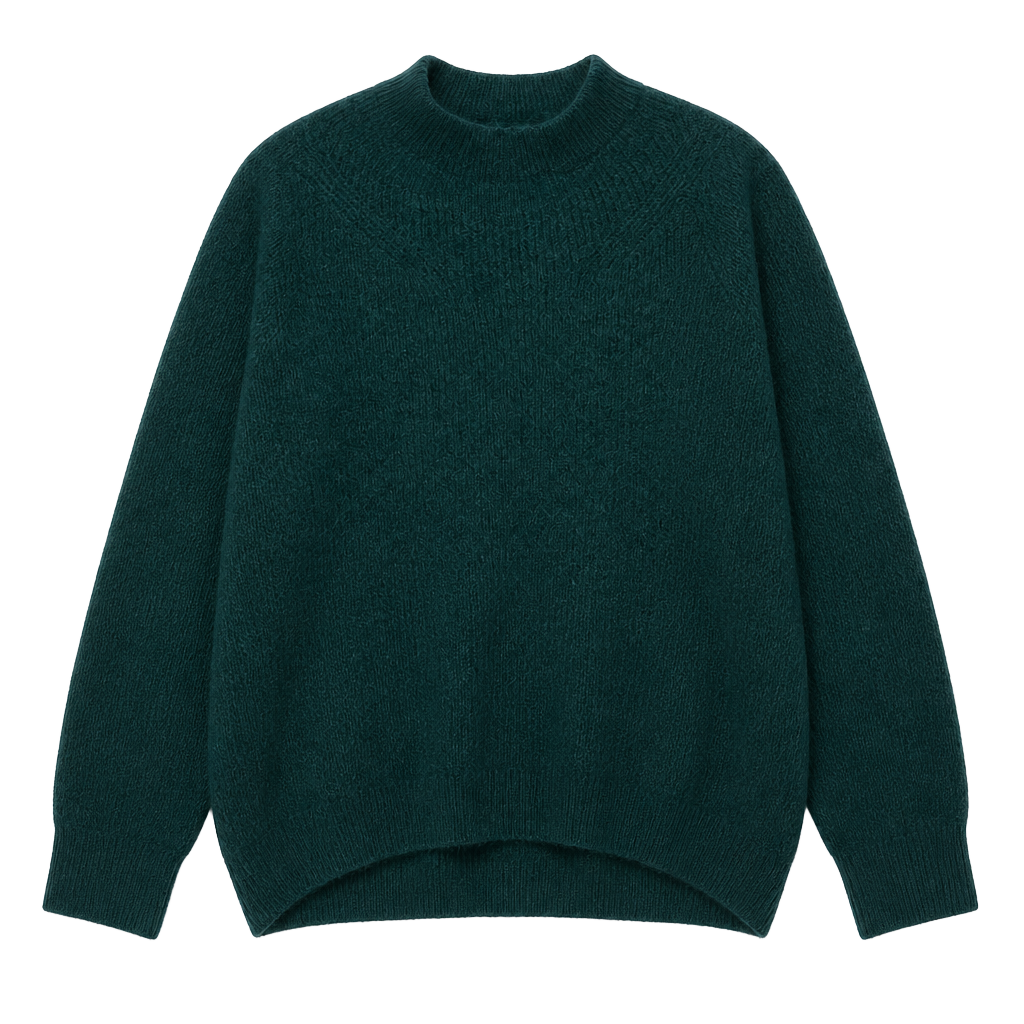 Express Dark Green Mock Neck Oversized Fuzzy Knit Sweater Medium 1