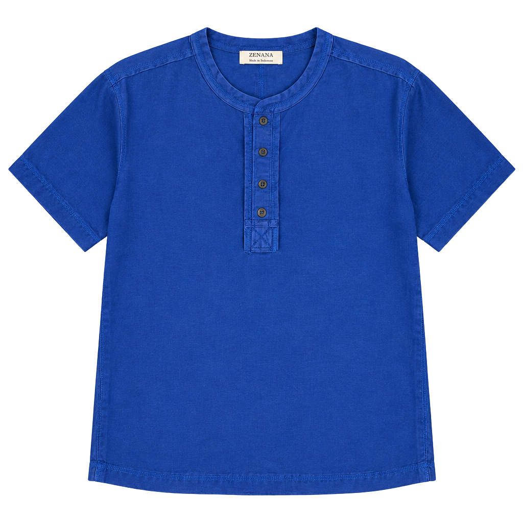 Zenana Henley Shirt Size L Royal Blue Short Sleeve Button Top 1