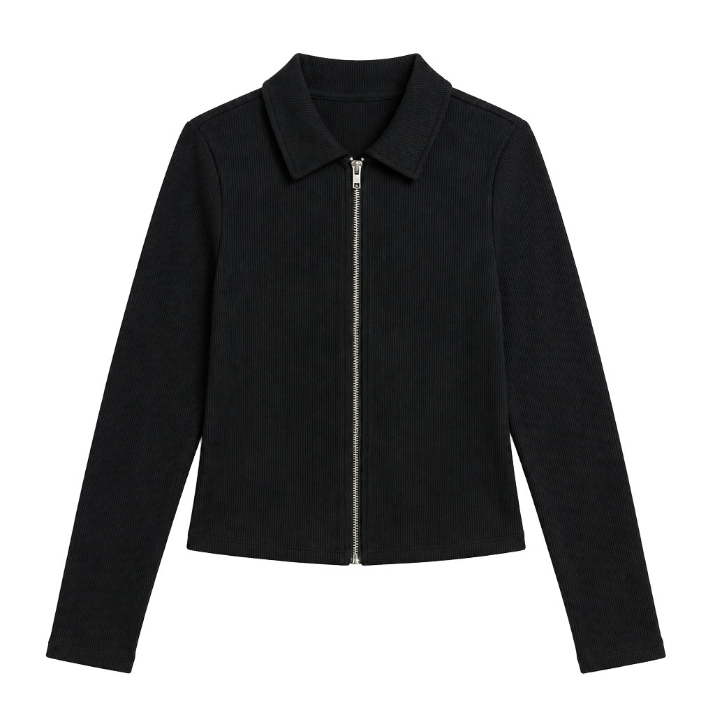 A New Day Women’s Black M Knit Collared Long Sleeve Full Zip Polyester Top 1