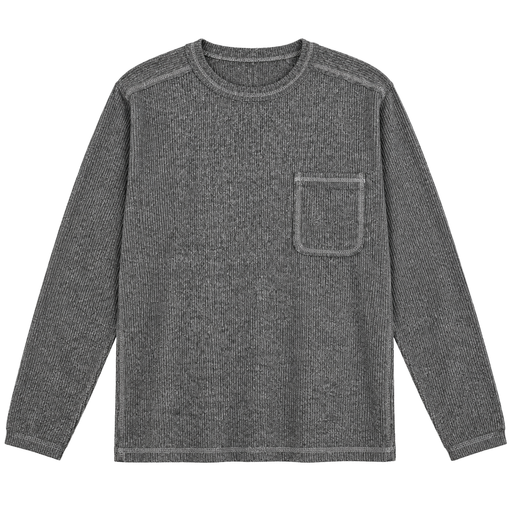 Zenana Long Sleeve Top Size S/M Gray Brushed Hacci Pocket 1