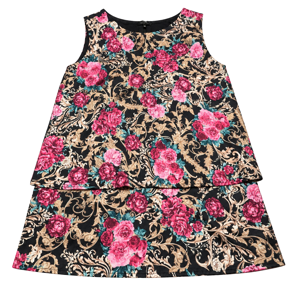 DB Clothing Floral Tank Top Size S Black Pink Rose Print Layered Hem 1