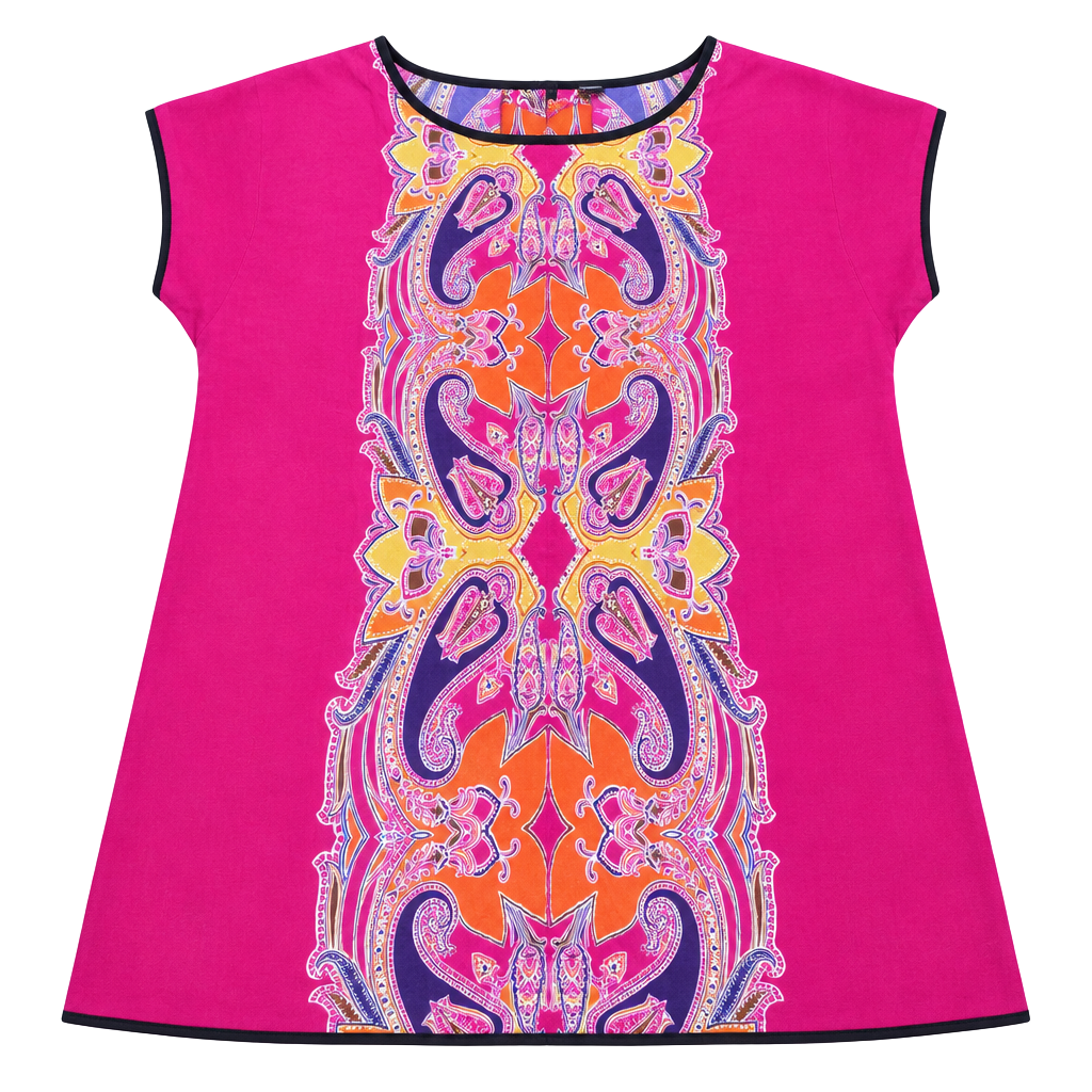 WD-NY Top Size S Pink Multi Paisley Print Short Sleeve Blouse 1