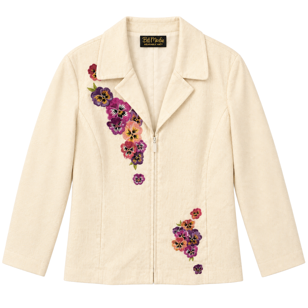 Bob Mackie Wearable Art Zip Jacket Size L White Floral Embroidered 1