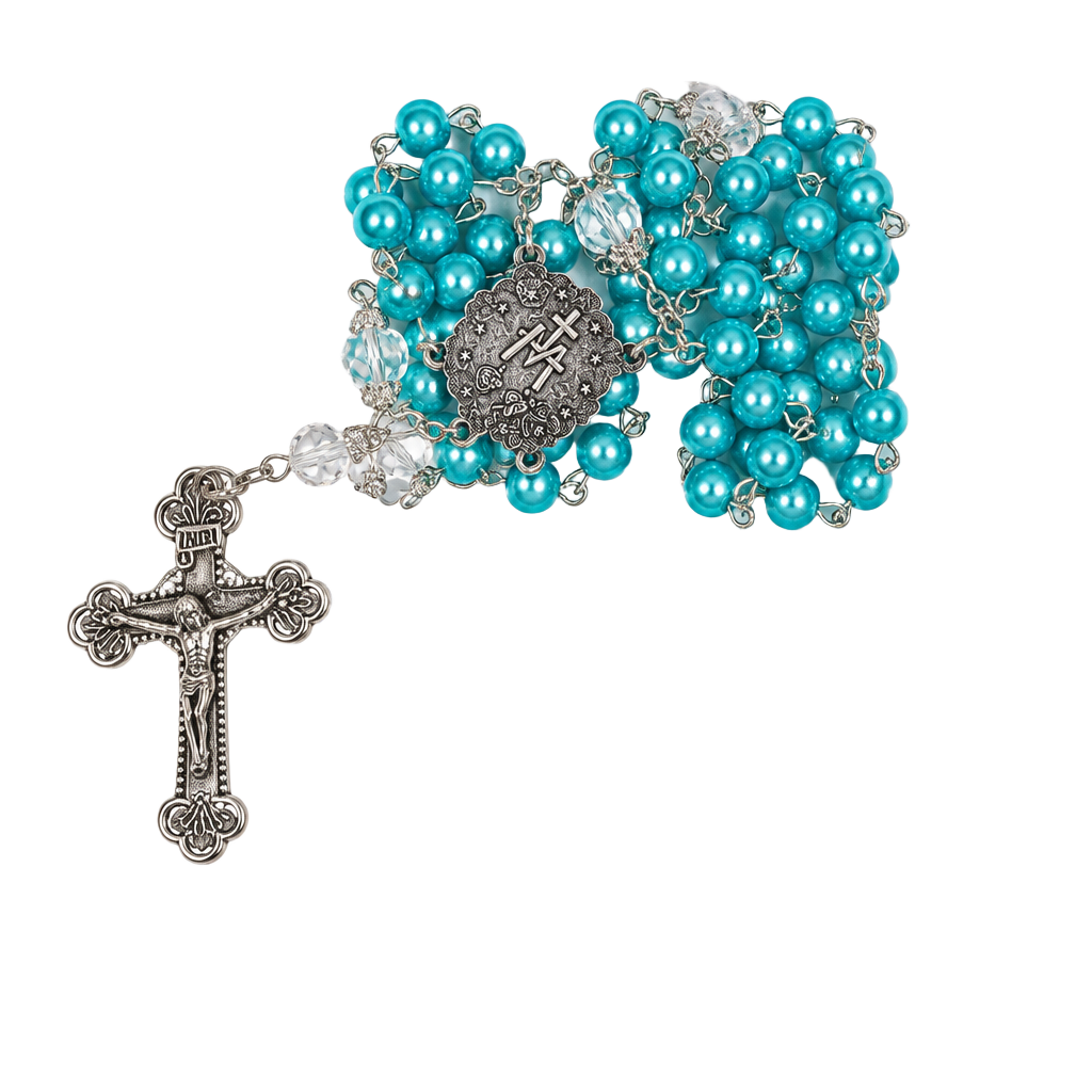 Aqua Lava Bead New England Pewter Rosary - , LLC, 1