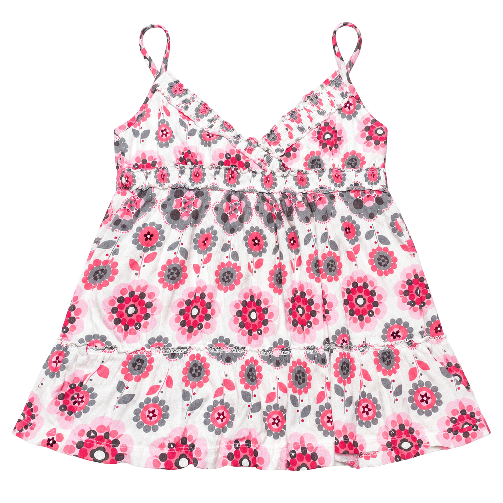 Duck Head Jeans Co. Tank Top Size Small White Pink Floral Ruffle Camisole 1