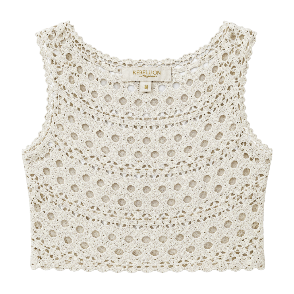 Rebellion Again Crochet Top Size M Ivory Floral Boho Beach 1