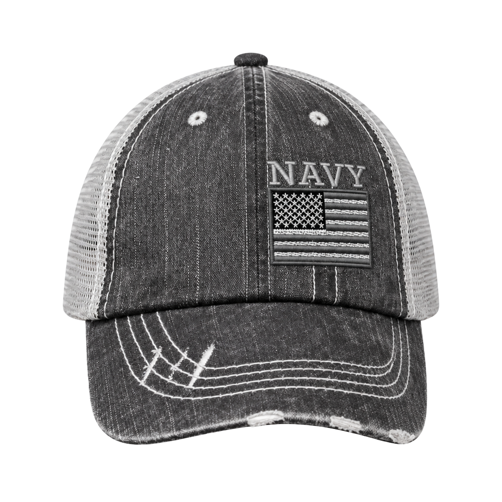 Speedy Pros US Navy American Flag Distressed Trucker Hat 1