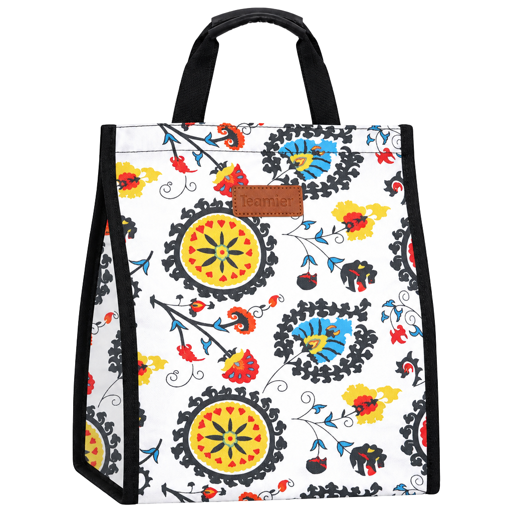 Femuar Insulated Lunch Bag Tote Floral Pattern Reusable 1