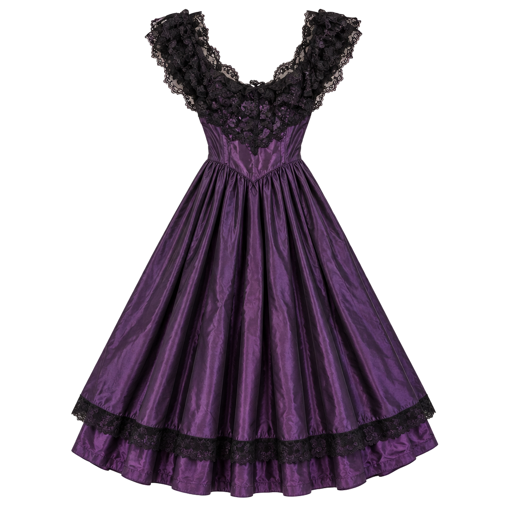 Gunne Sax Vintage Dress Size 5 Purple Black Taffeta Lace Goth 1
