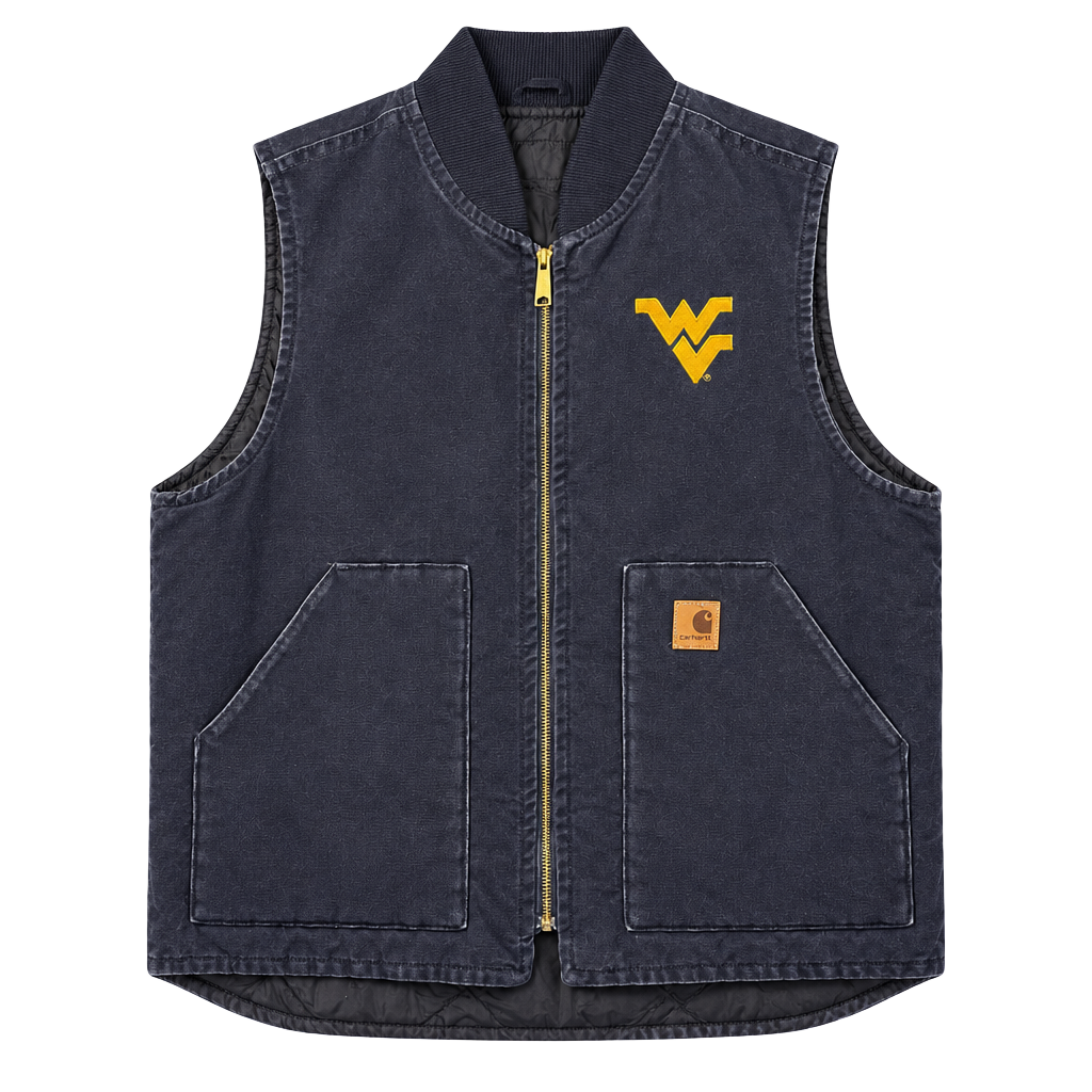 Vintage Carhartt West Virginia WVU Arctic Vest Size L Blue 1