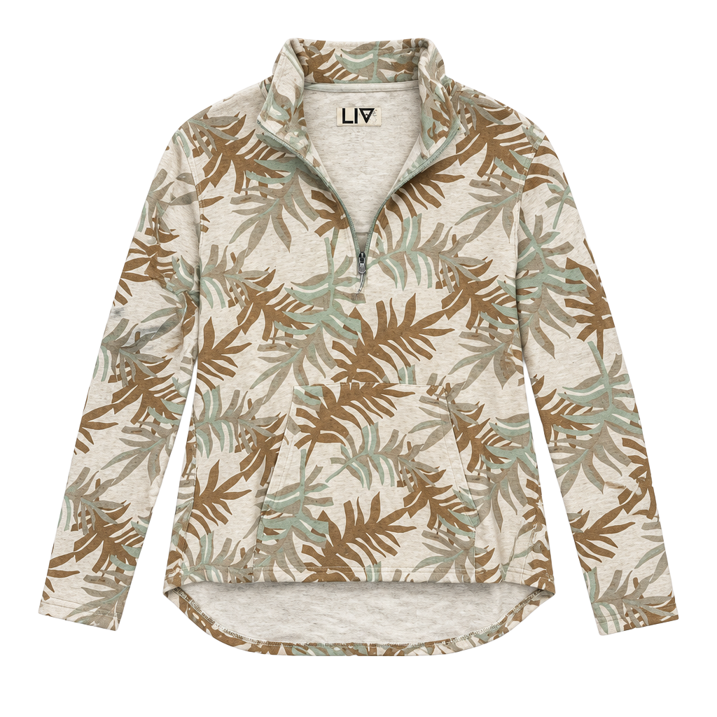 Life Integrity Earth women quarter zip oversized sweatshirt floral beige size m 1