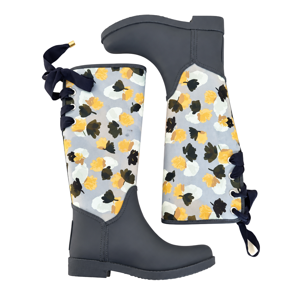 NWOT Coach Tristee Classic Flower Print lace up corset logo rain boots US size 6 1