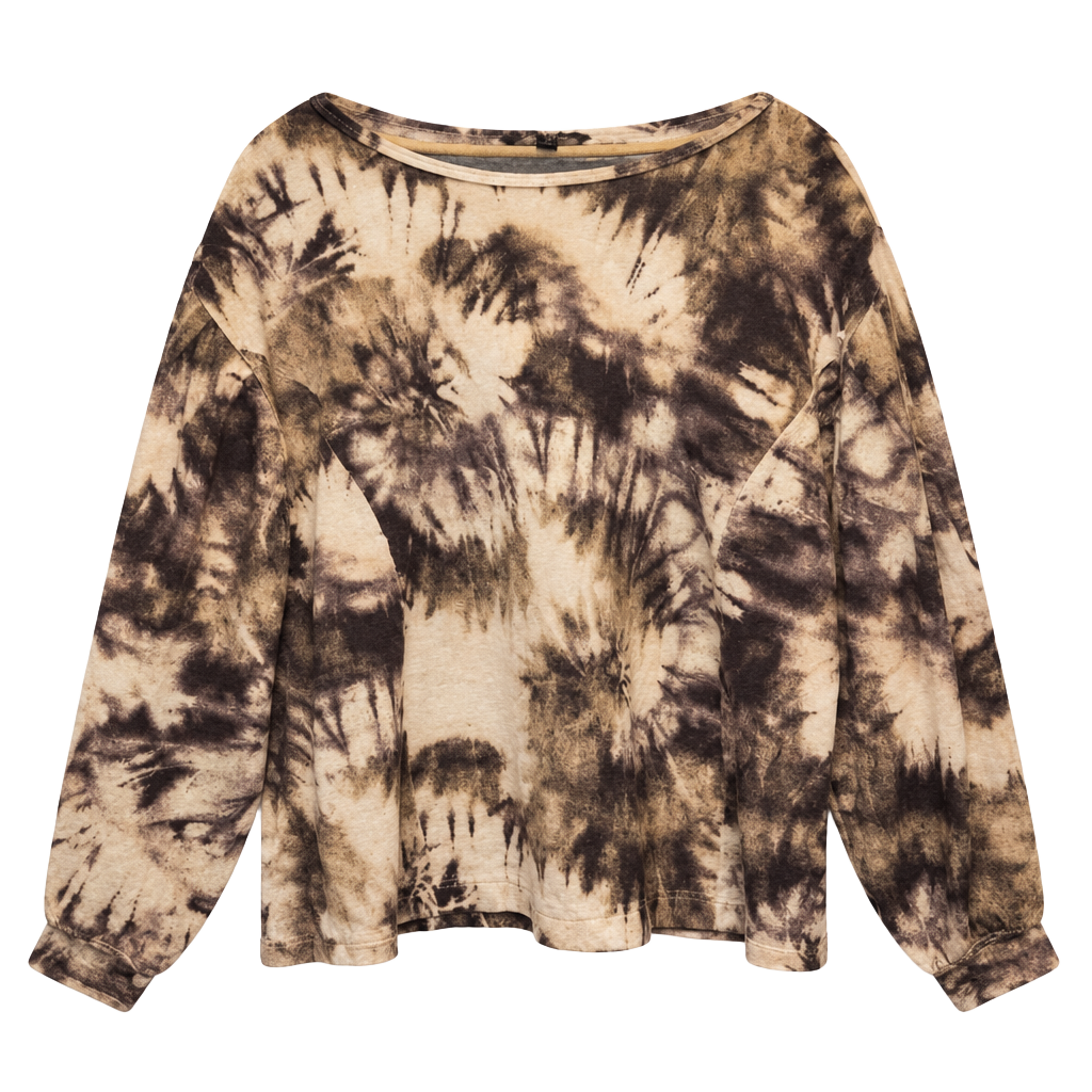 Zac & Rachel women’s brown tie dye oversized top with balloon sleeve size smalll 1