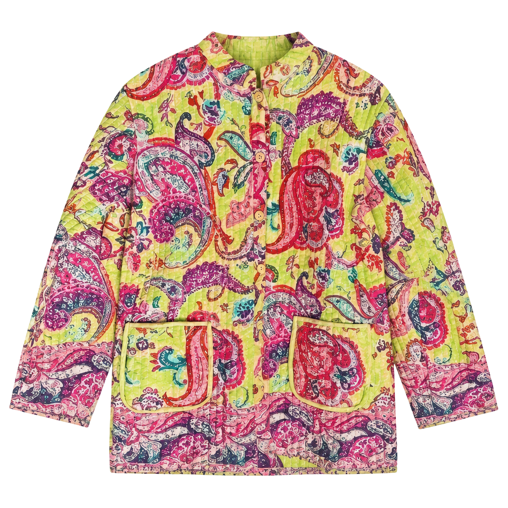 La Cera women’s quilted reversible jacket colorful paisley size medium 1
