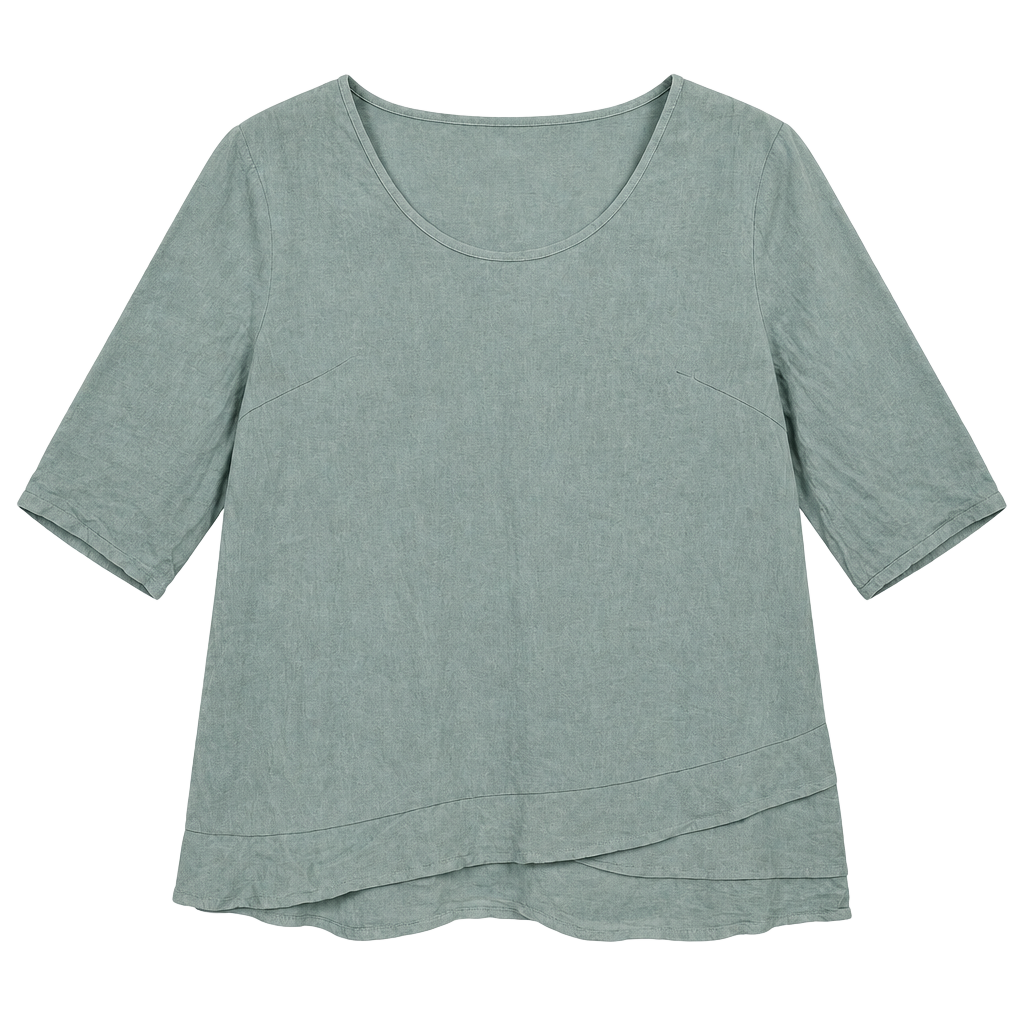 Relaxed Scoop Neck Layered Hem Tunic - Sage Green 100% Cotton Size Medium 1