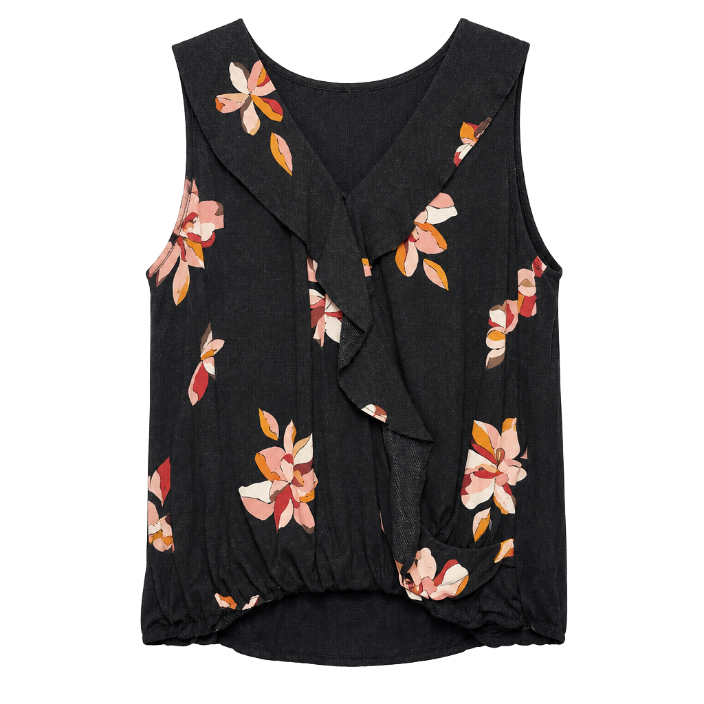 a new day Black Floral Ruffle V-Neck Sleeveless Camisole 1