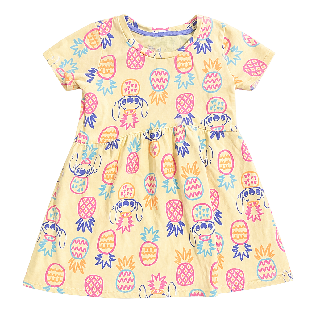 Disney Stitch Pineapple Print Toddler Girl Short Sleeve Dress 1
