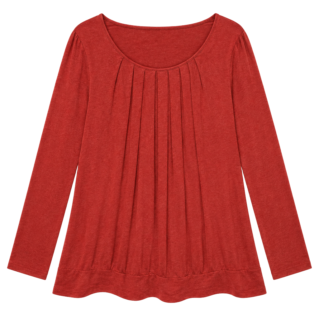 Anymeet Long Sleeve Top Size 2XL Red Pleated Scoop Neck Blouse 1