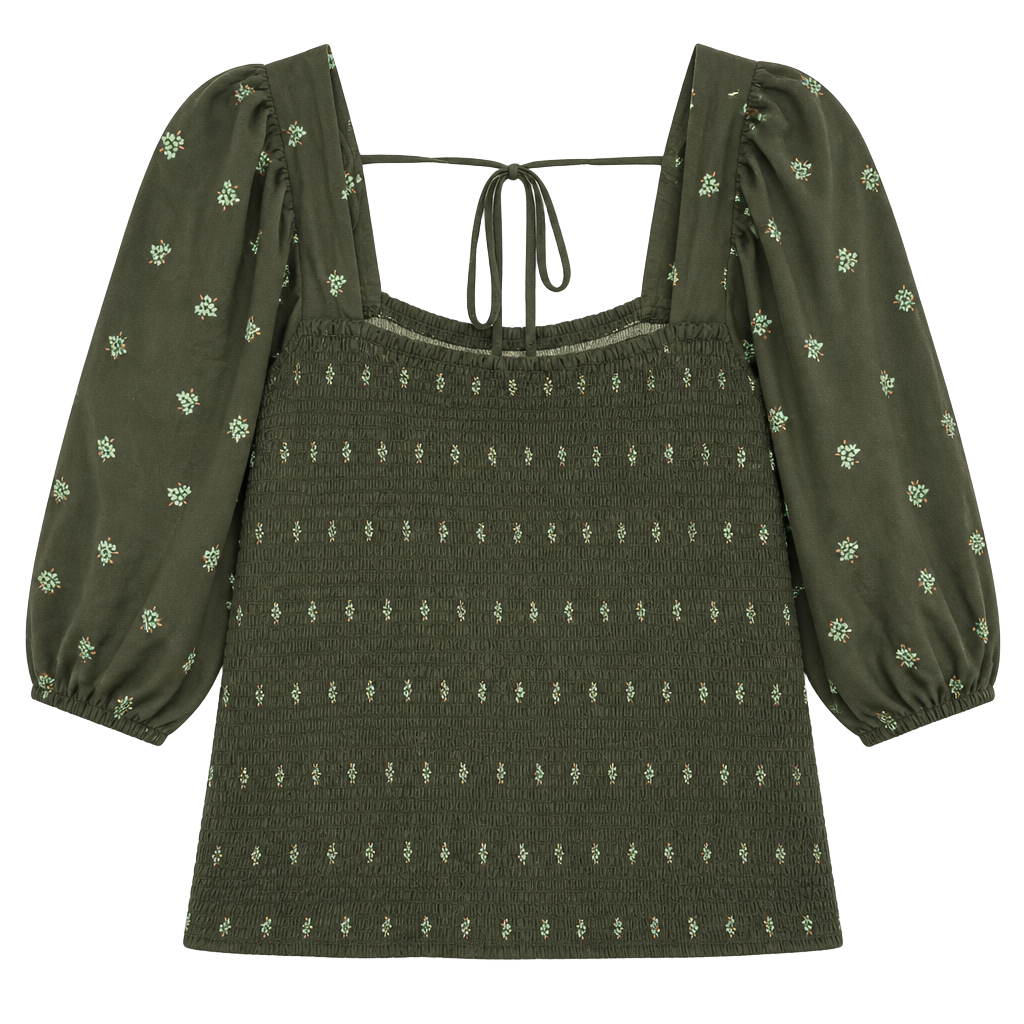 Ava & Viv Women's Black Floral Print Smocked Square Neck Top 1