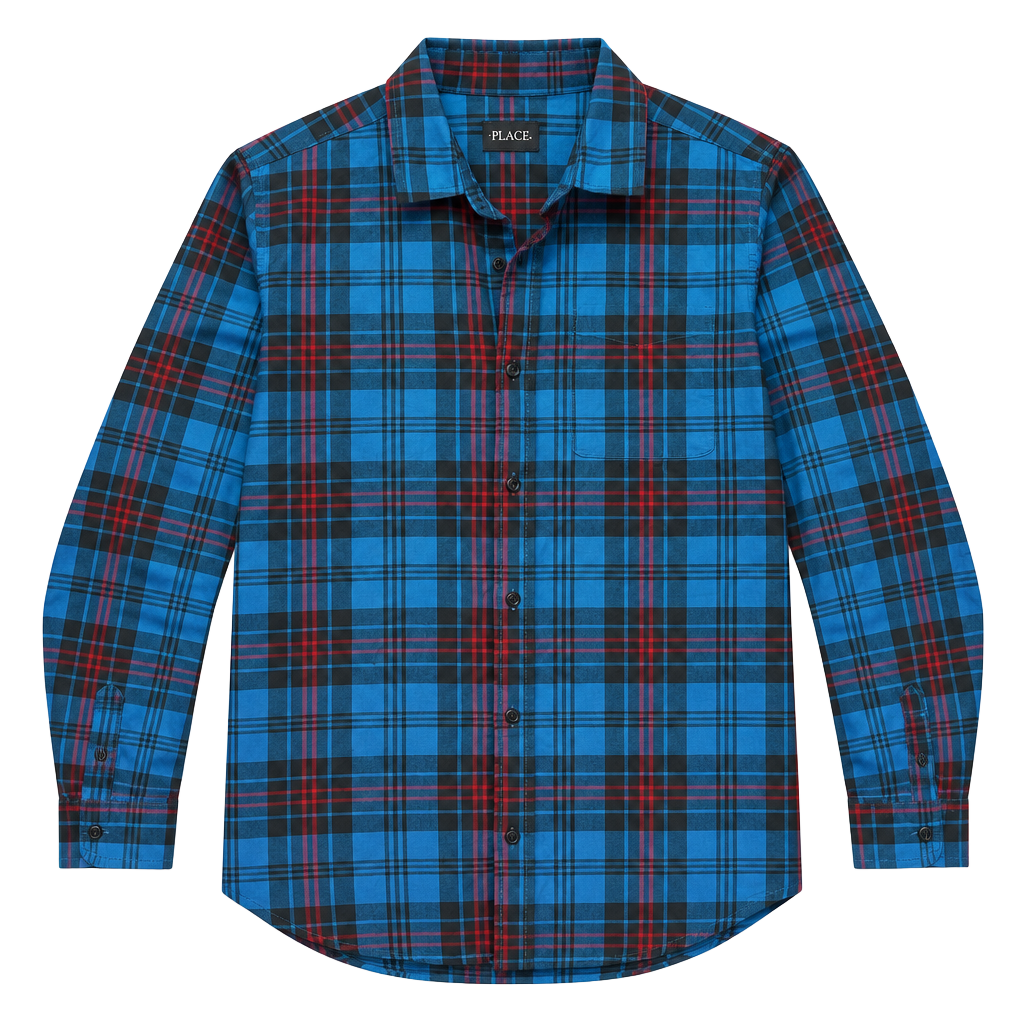 The Children's Place Plaid Button-Down Shirt Size 16 Blue Red Long Sleeve 1
