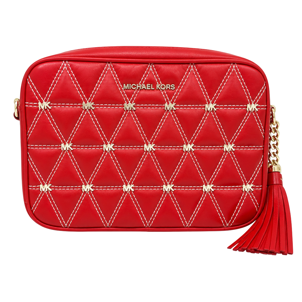 Michael Kors Red Quilted Leather Crossbody Bag with Tassel 1