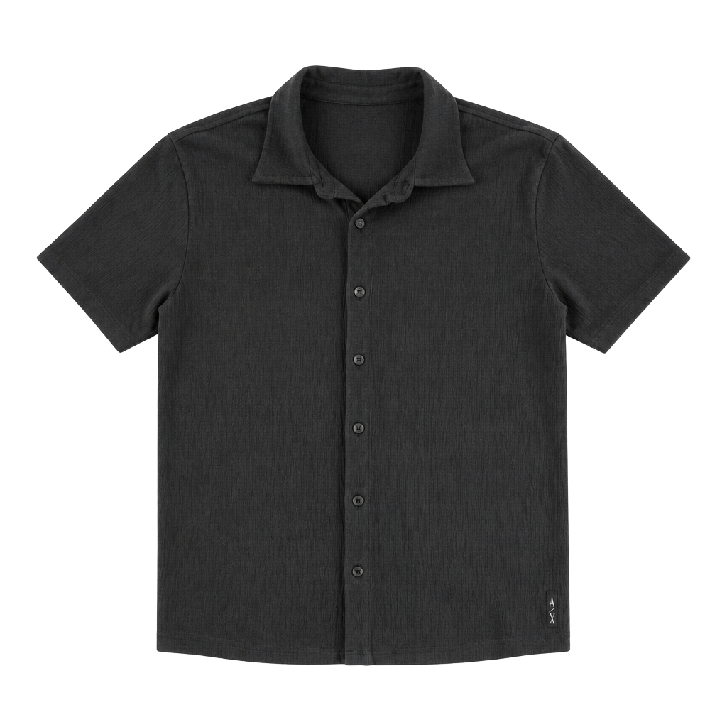 Armani Exchange Men's Black Textured Short Sleeve Button-Up Shirt#1081 1