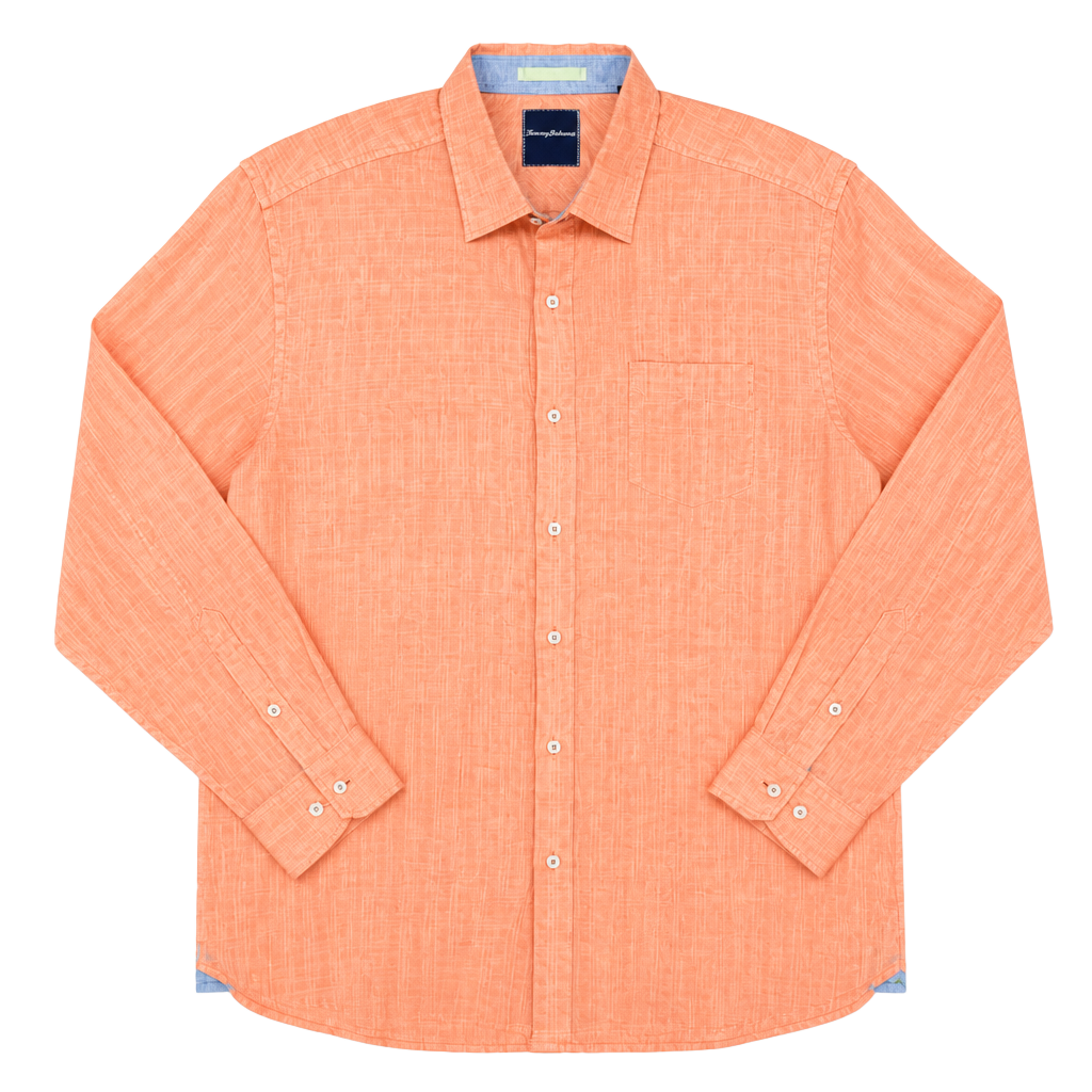 Tommy Bahama Sydney Squares Bright Peach Long Sleeve Linen Shirt NWT #1087 1