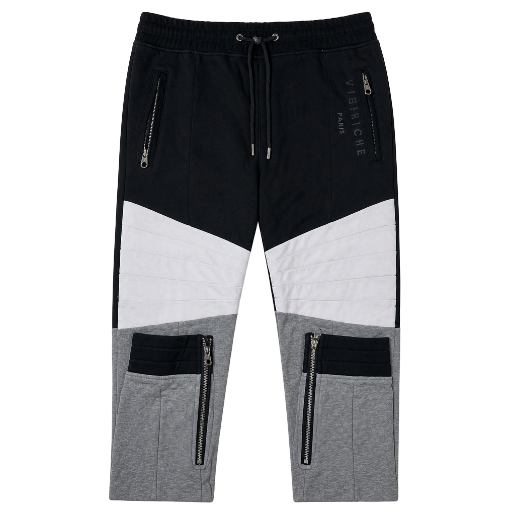 VIE+RICHE Paris Colorblocked Zipped Jogger Sweatpants Black Grey White 1
