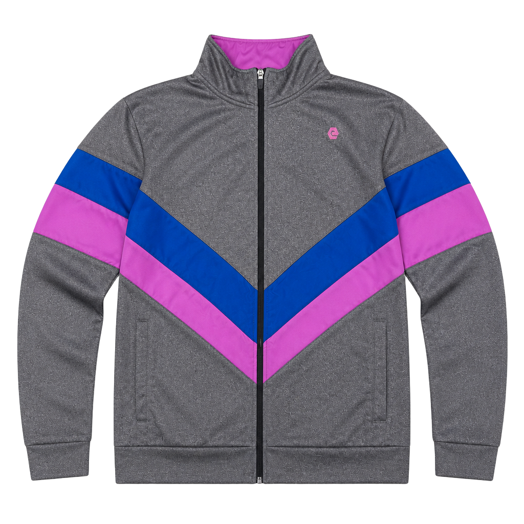 Elbow Grease Athletics Full Zip Track Jacket Gray Blue Pink Size XL 1