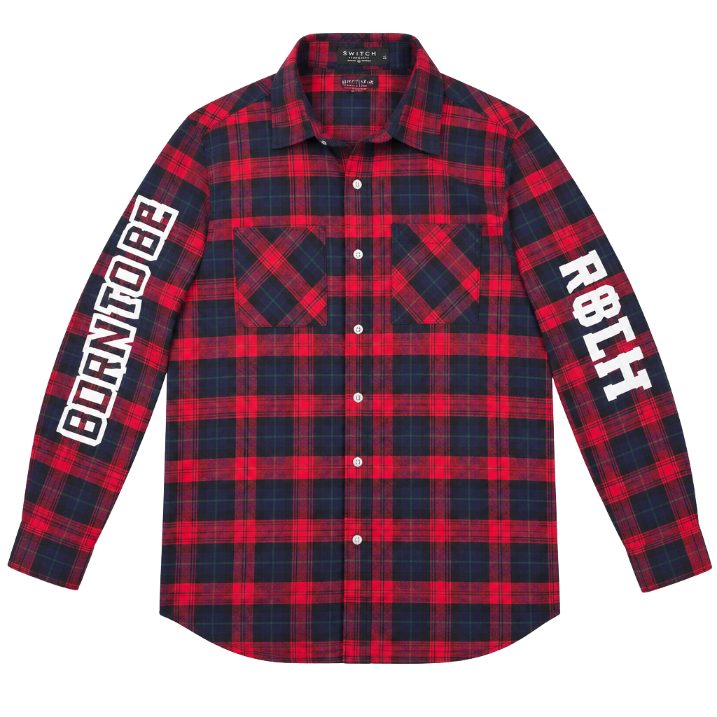 Switch Remarkable Plaid Flannel Shirt Size L Born to Be Rich Red Black 1