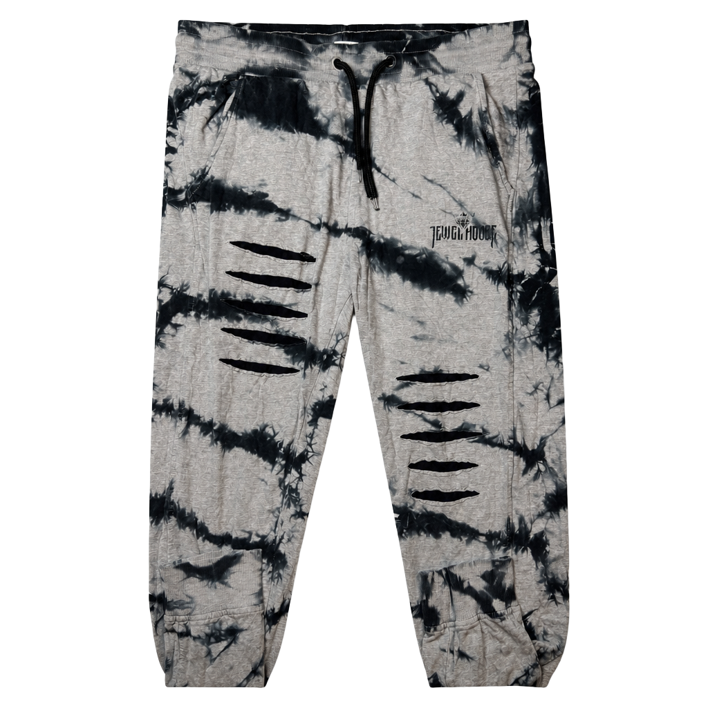 Jewel House Grey Black Tie Dye Distressed Jogger Sweatpants Large 1