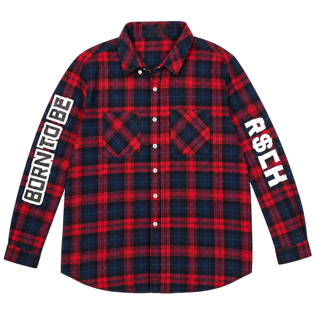 Switch Remarkable Born to be Rich Red Black Plaid Flannel Button Down Shirt 1
