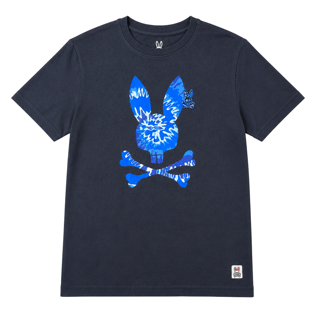 Psycho Bunny Black Blue Camo Skull & Crossbones Graphic Pima Cotton T-Shirt 1