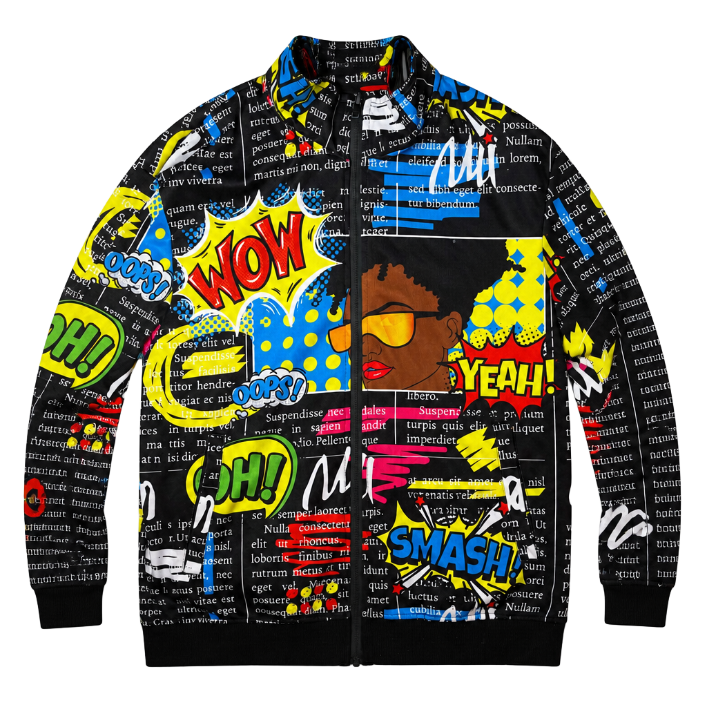 Encrypted Comic Style Full Zip Jacket Size Large 1