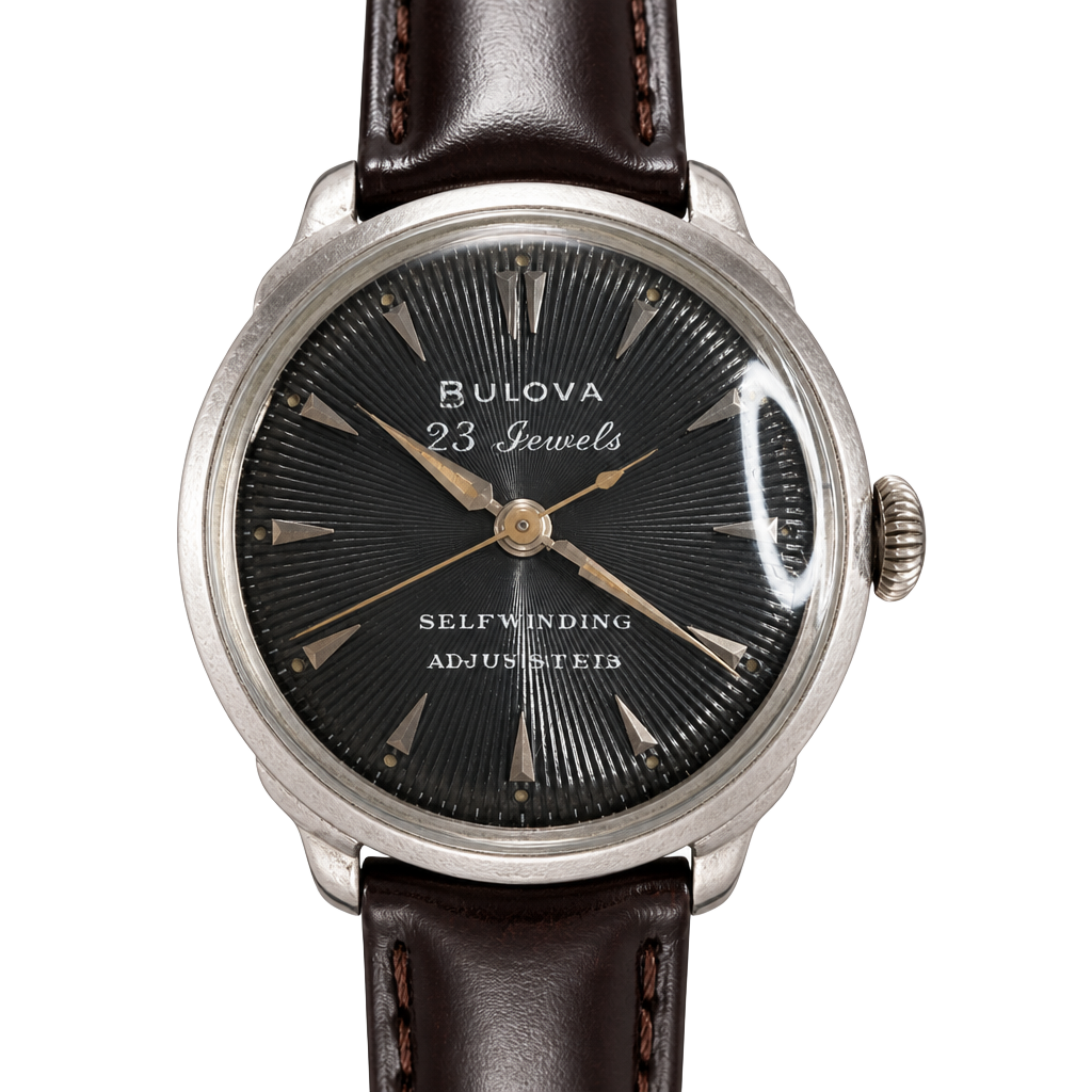 Vintage Bulova 23 Jewels Selfwinding Automatic Men's Watch with Black Sunburst Dial 1