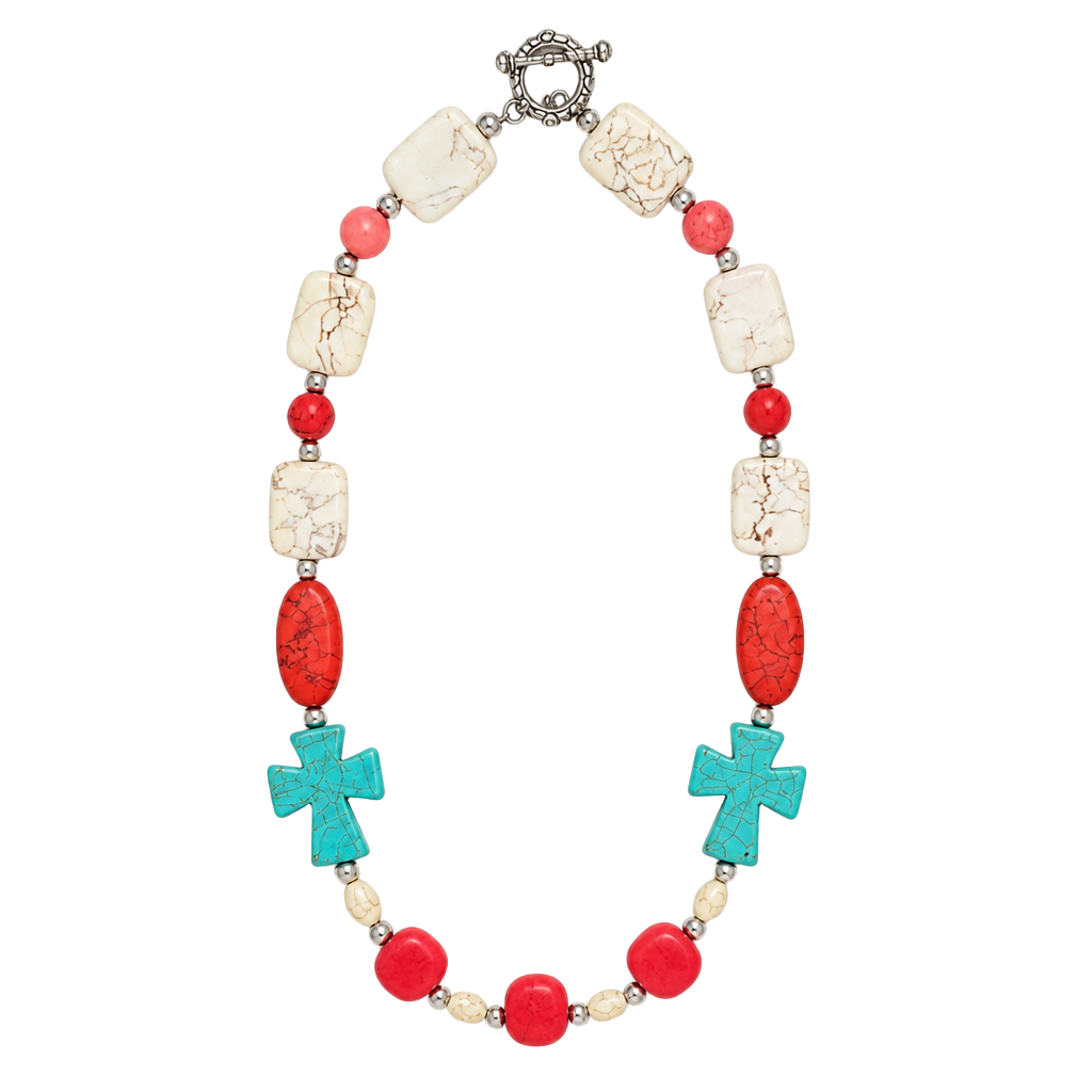Unbranded Beaded Cross Necklace Turquoise and Howlite 1