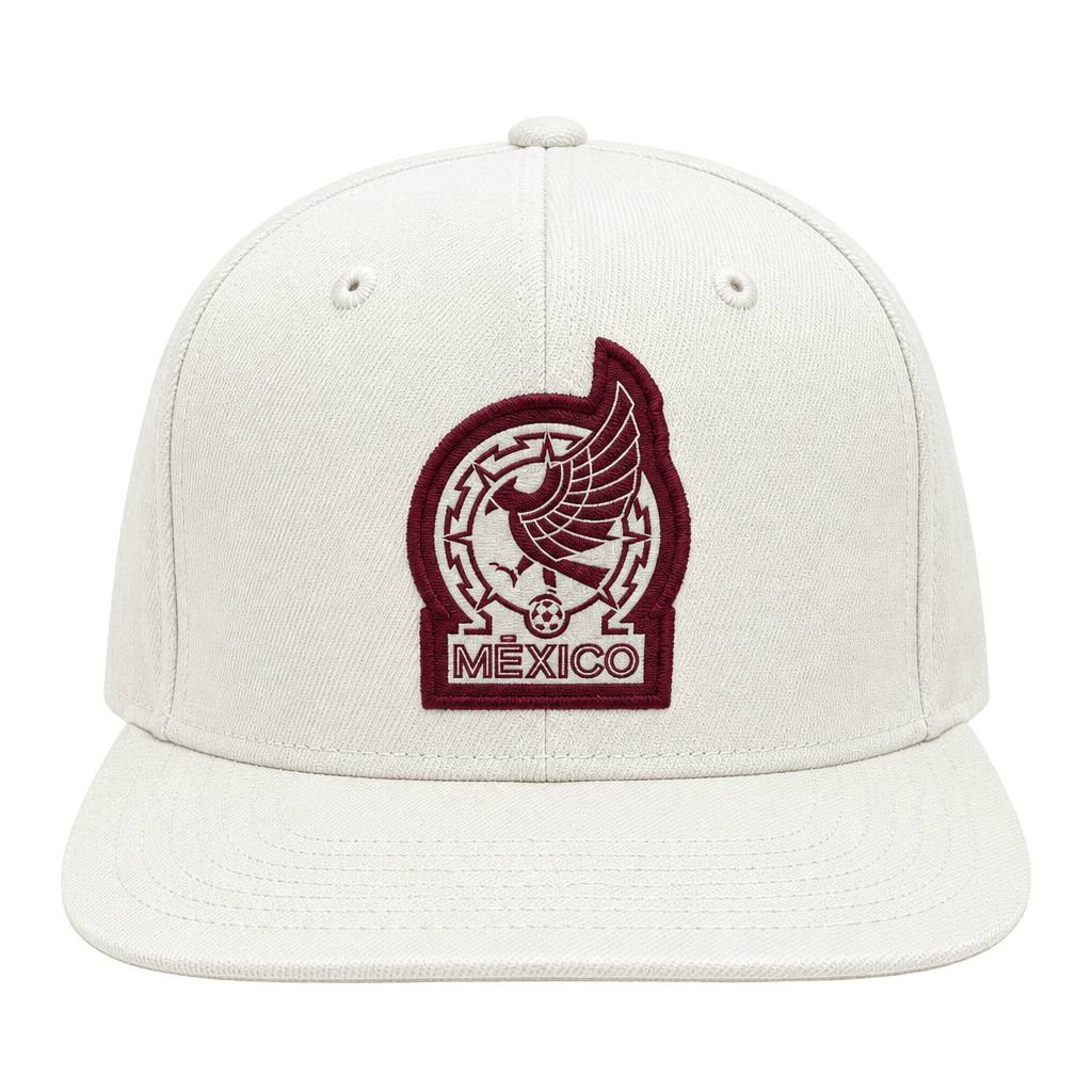 327 Hats Soccer Mexico Blanco White Embroidered Hat 1