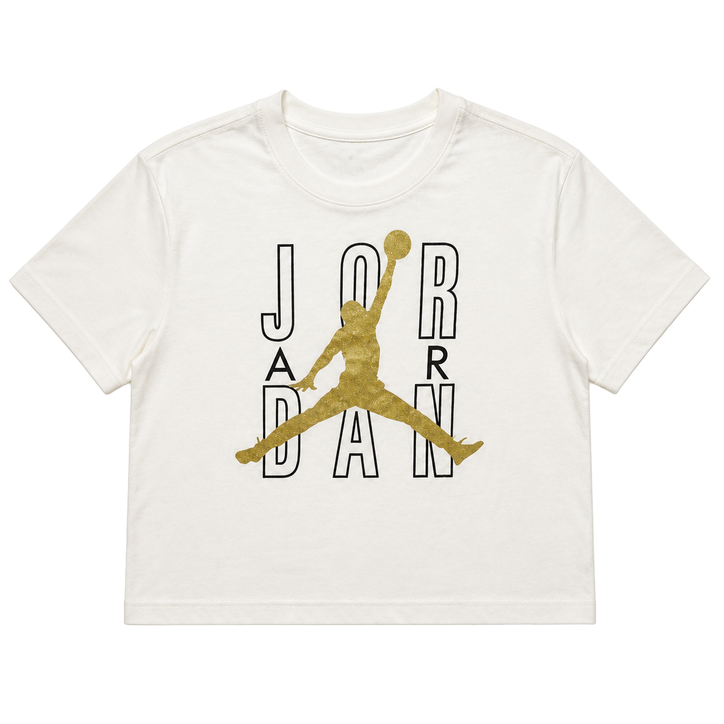 Jordan Jumpman T-Shirt Size L White Gold Black Graphic Crop Top 1