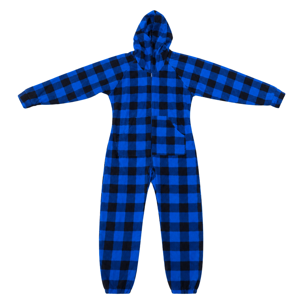 Xmascoming Unisex Blue and Black Buffalo Plaid Fleece Hooded 1sie Pajamas Size S 1