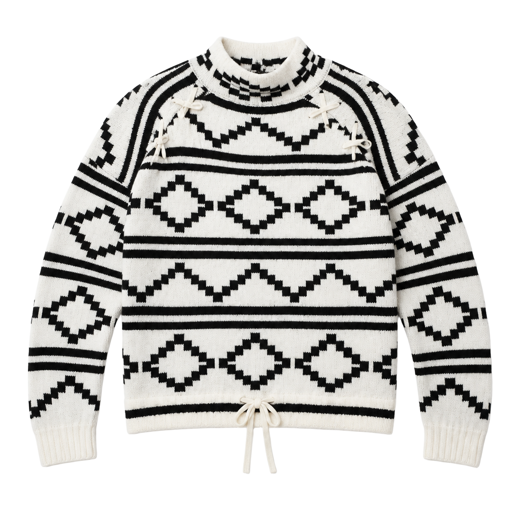 Chic Happens Aztec Print Sweater Size M Black White Mock Neck 1