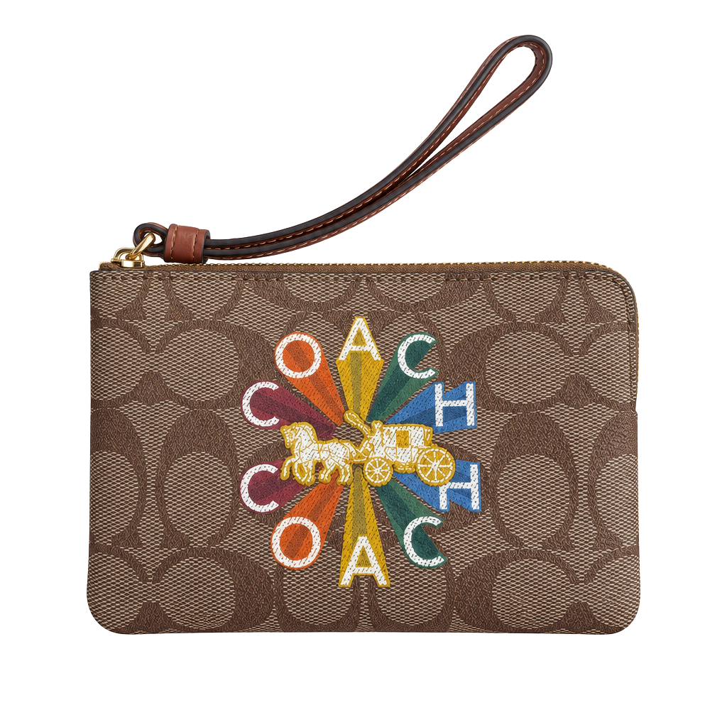 Coach Corner Zip Wristlet Signature Canvas Radial Rainbow C7308 1