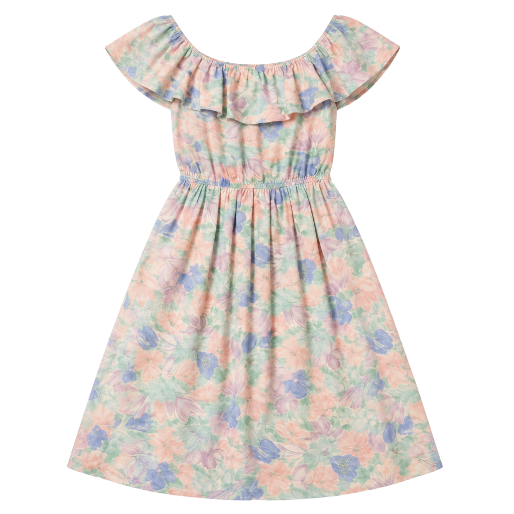 1980s Lanz Originals Garden Floral Dress in Pastel Watercolor 1