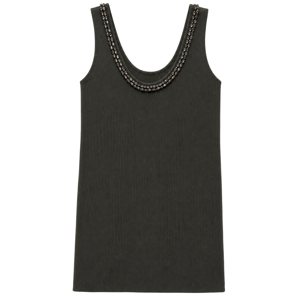 Zara Jewel Ribbed Knit Mini Dress with Rhinestone Embellished Neckline 1