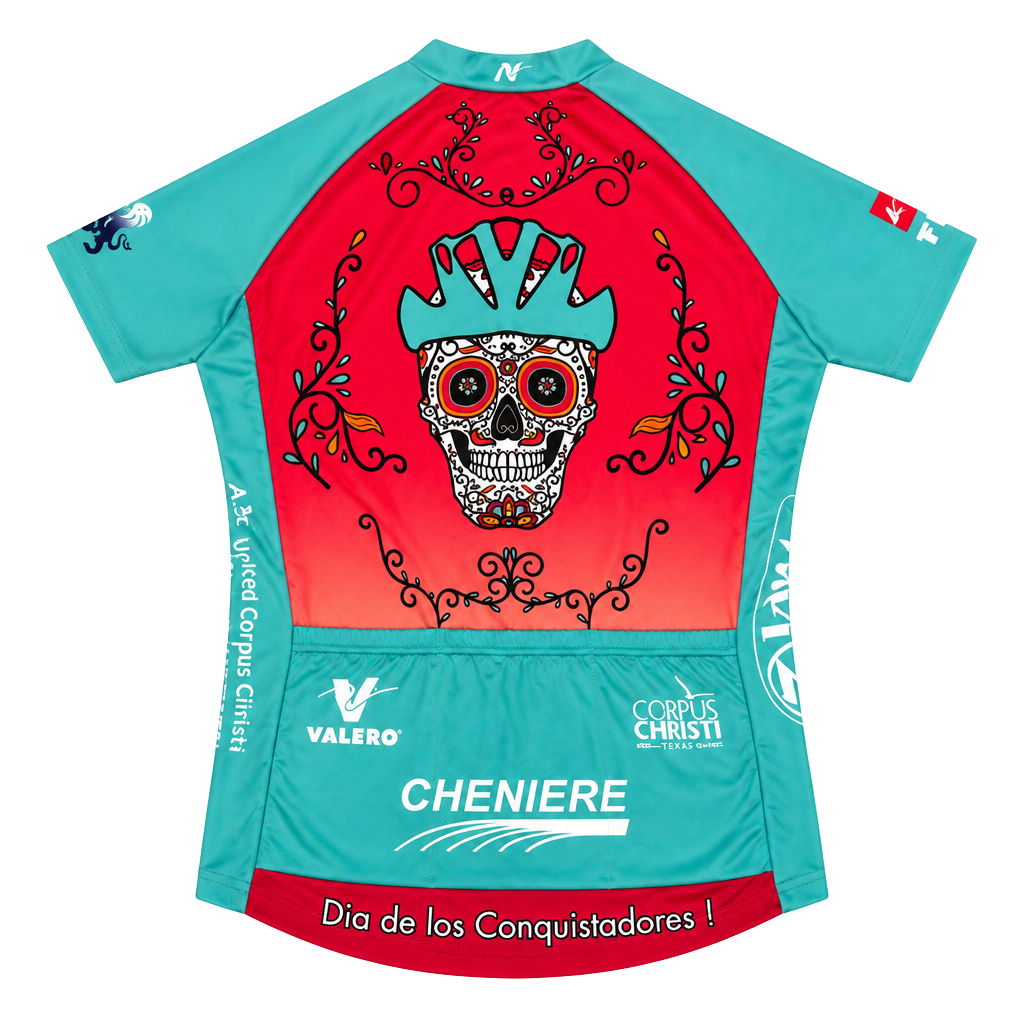 Conquer the Coast Women's Cycling Jersey - Teal & Red 1