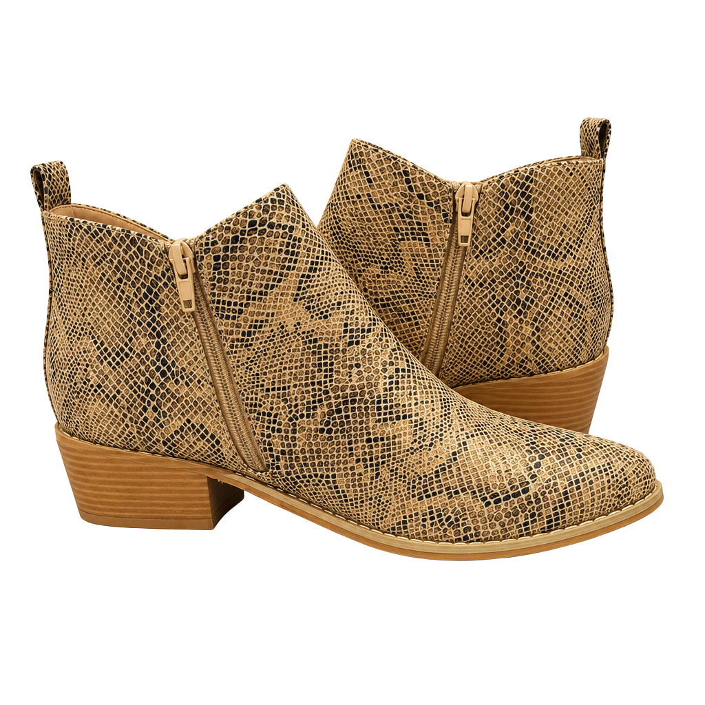 Corkys Taupe Snake-Print Ankle Booties 1