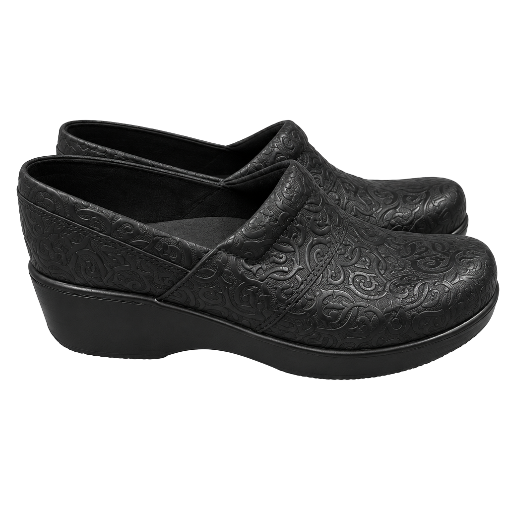 Abeo Black Embossed Slip-On Clogs 1