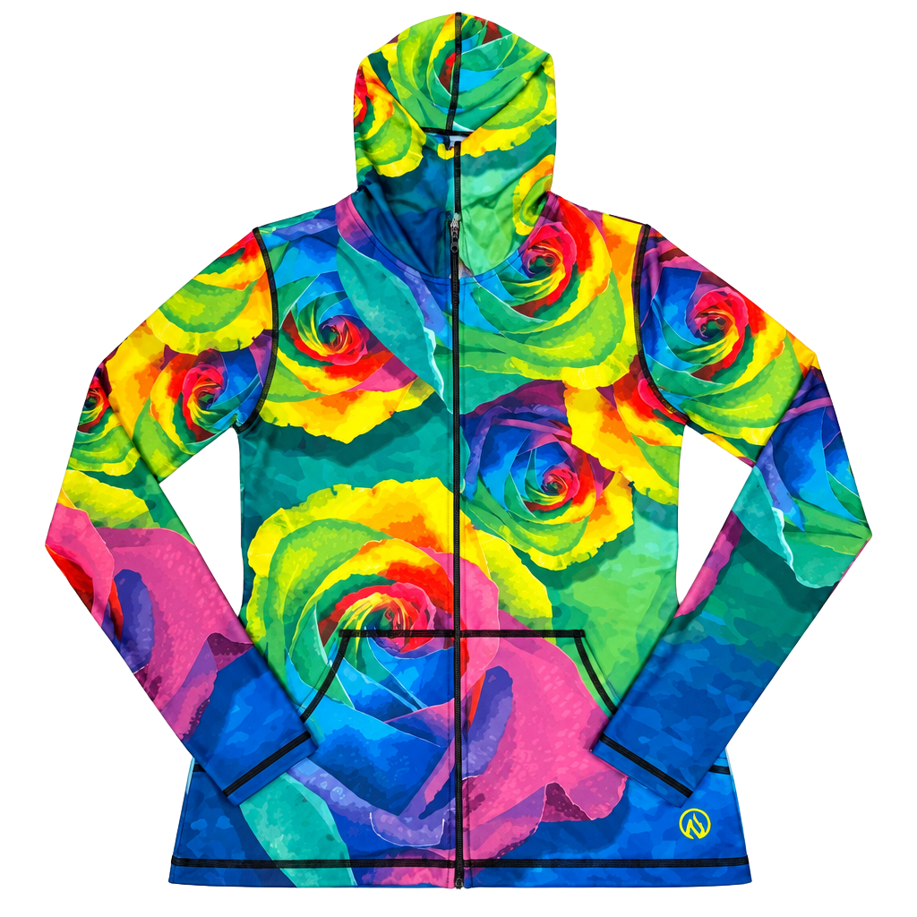 INKnBURN Rainbow Rose Print Zip Hoodie Jacket 1