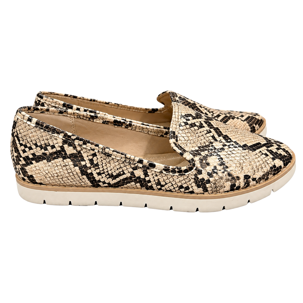 White Mountain Beige and Black Snake-Print Slip-On Loafers 1